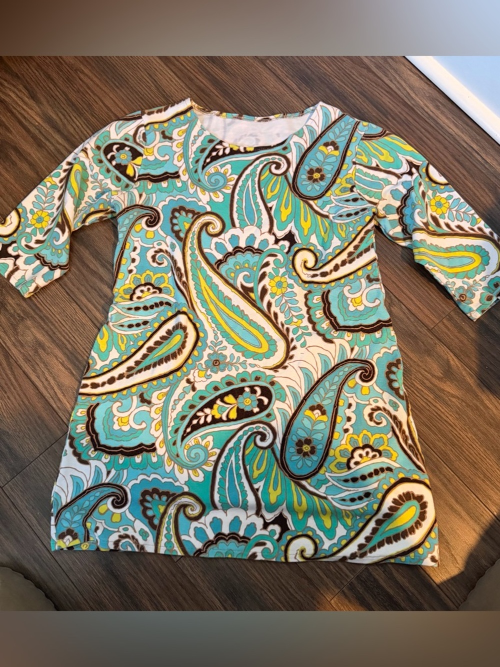 Aqua & Yellow Paisley Tunic Top or short dress